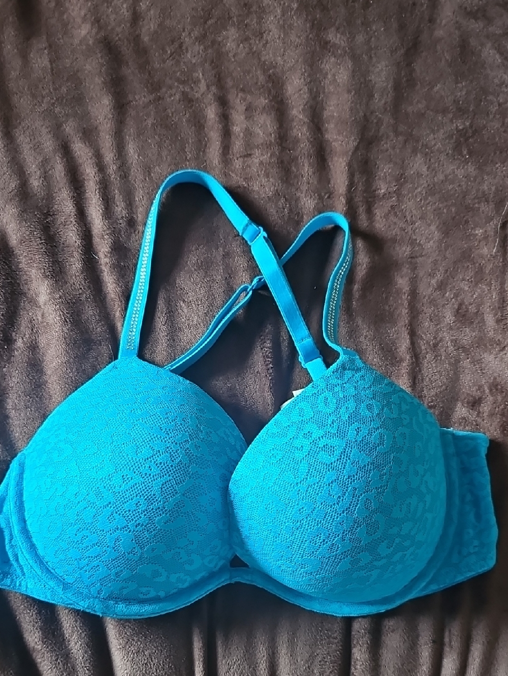PINK Victoria's Secret Blue Lace Padded Bra with Adjustable Straps
